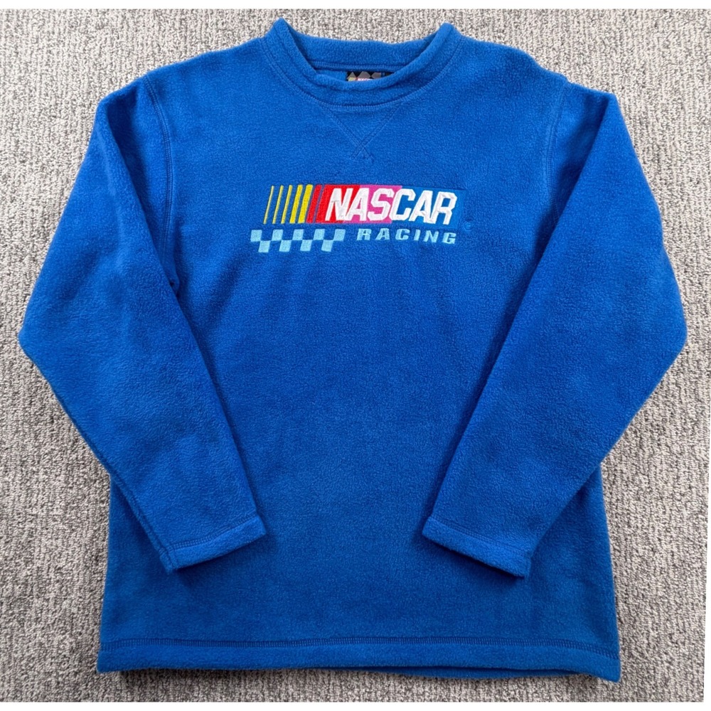 NASCAR Fleece Pullover Mens Small Blue Embroidered Racing Crew Neck AT2267
